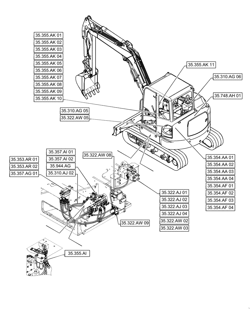 Схема запчастей Case CX55B - (35.000.00[02]) - SECTION INDEX - HYDRAULIC SYSTEM (35) - HYDRAULIC SYSTEMS