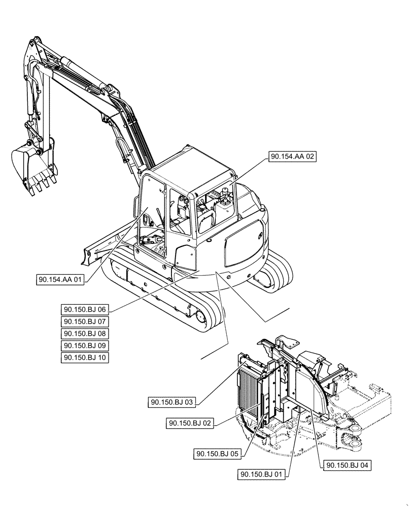 Схема запчастей Case CX55B - (00.000.90[01]) - PICTORIAL INDEX - PLATFORM, CAB, BODYWORK AND DECALS (00) - GENERAL & PICTORIAL INDEX