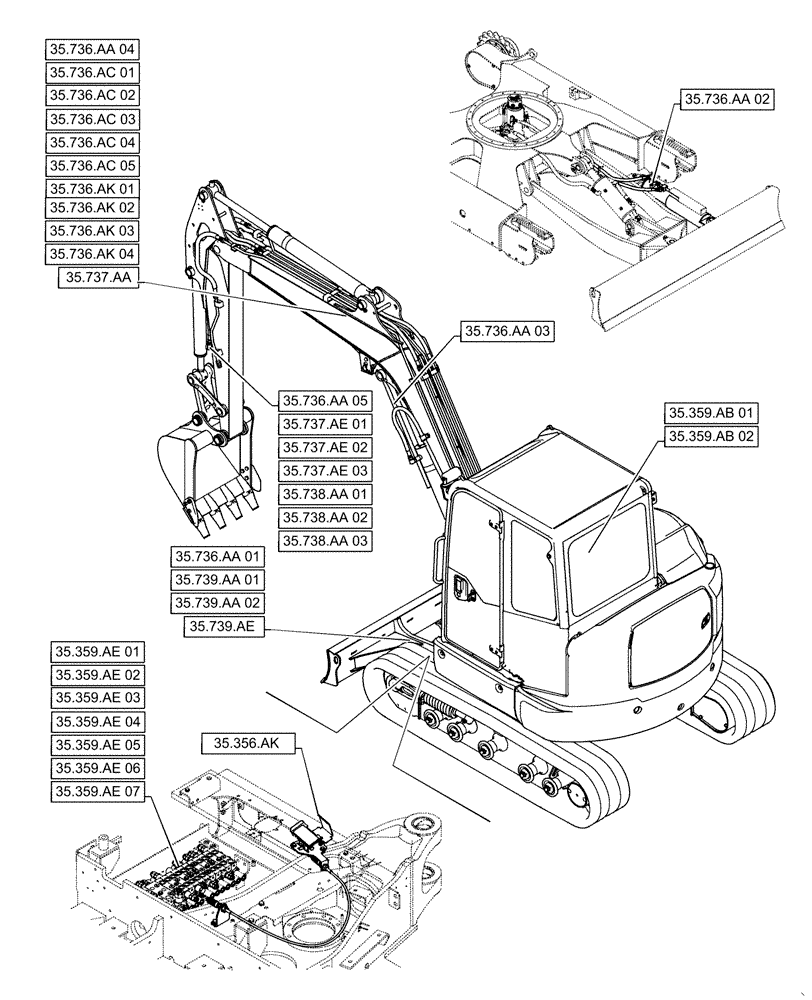 Схема запчастей Case CX55B - (00.000.35[01]) - PICTORIAL INDEX - HYDRAULIC SYSTEMS (00) - GENERAL & PICTORIAL INDEX