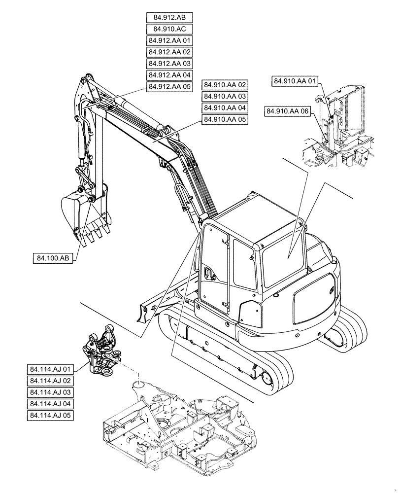 Схема запчастей Case CX55B - (00.000.84[01]) - PICTORIAL INDEX - BOOMS, DIPPERS AND BUCKETS (00) - GENERAL & PICTORIAL INDEX