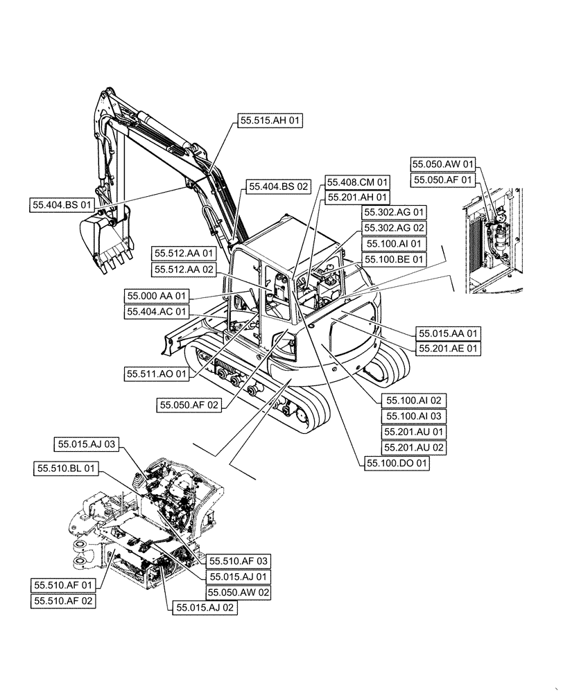 Схема запчастей Case CX55B - (00.000.55[01]) - PICTORIAL INDEX - ELECTRICAL SYSTEMS (00) - GENERAL & PICTORIAL INDEX