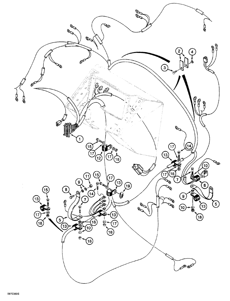 Схема запчастей Case 760 - (04-026) - MAIN WIRING HARNESS, CLAMPS & GROUND STRAPS, MODELS W/O ELEC. STEERING, PRIOR TO P.I.N. JAF0022965 (55) - ELECTRICAL SYSTEMS