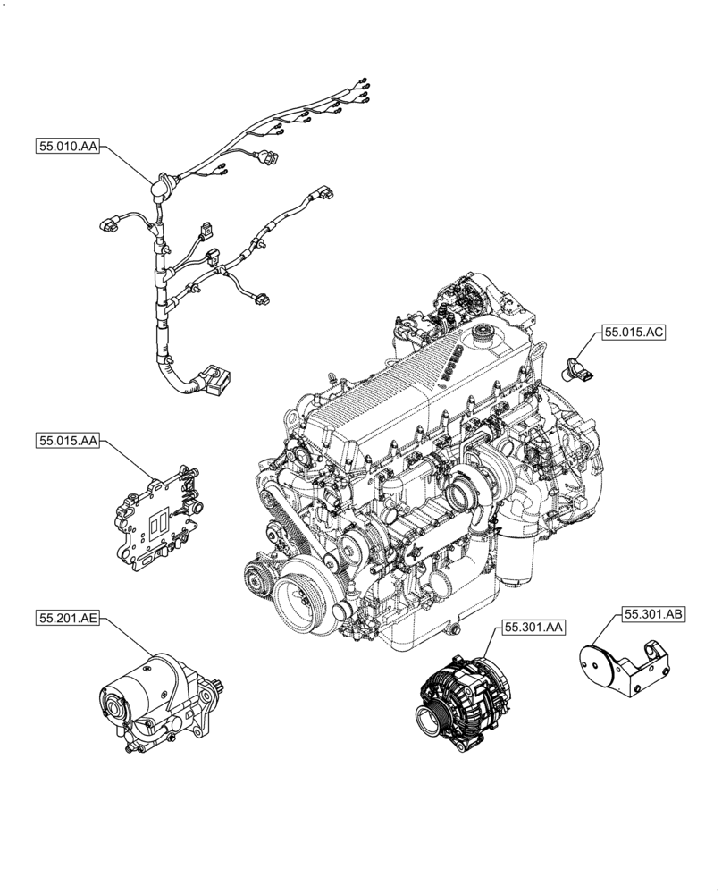 Схема запчастей Case F2CFA614A E011 - (55.000.00) - SECTION INDEX - ELECTRICAL SISTEM (55) - ELECTRICAL SYSTEMS