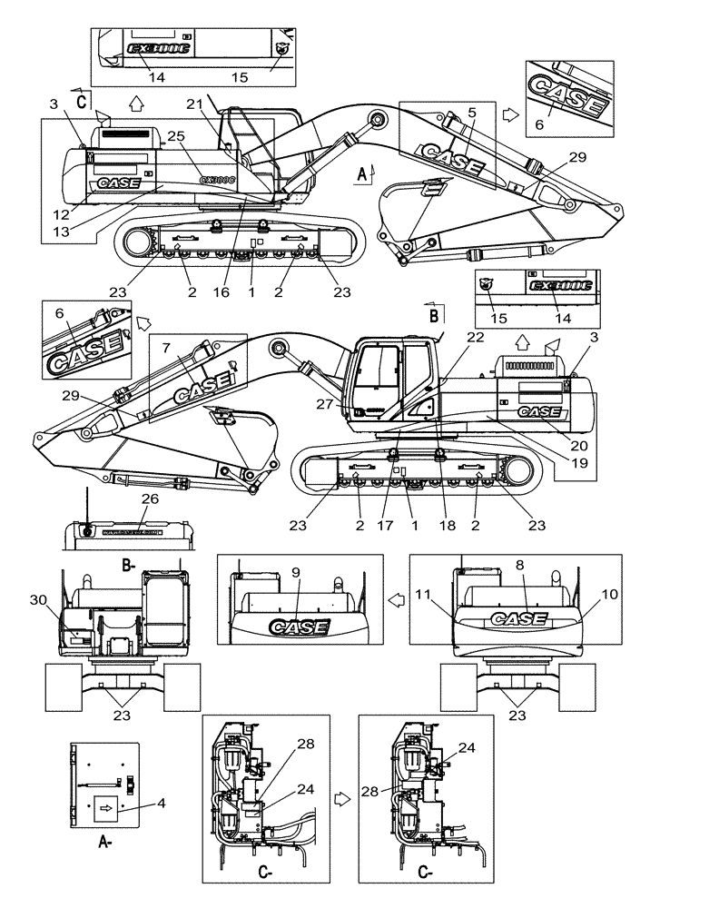 Схема запчастей Case CX300C - (09-400-00[01]) - DECALS (09) - CHASSIS/ATTACHMENTS