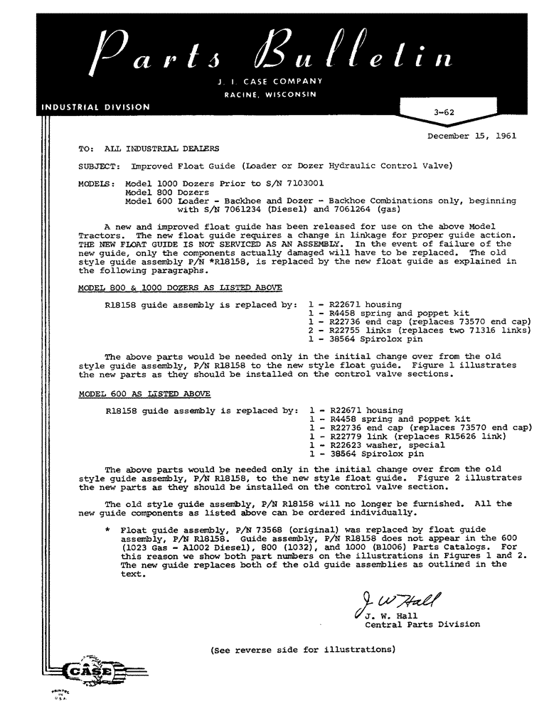 Схема запчастей Case 1000C - (001C) - PARTS BULLETIN (00) - GENERAL