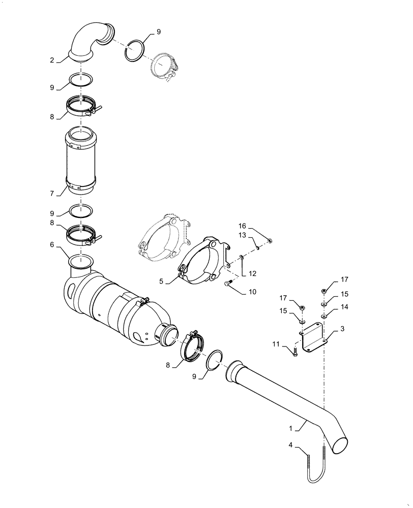 Схема запчастей Case DV210C - (10.254.AI) - EXHAUST SYSTEM WITH MUFFLER (10) - ENGINE