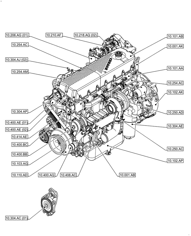 Схема запчастей Case F2CFE614F B004 - (10.000.00) - SECTION INDEX - ENGINE (10) - ENGINE