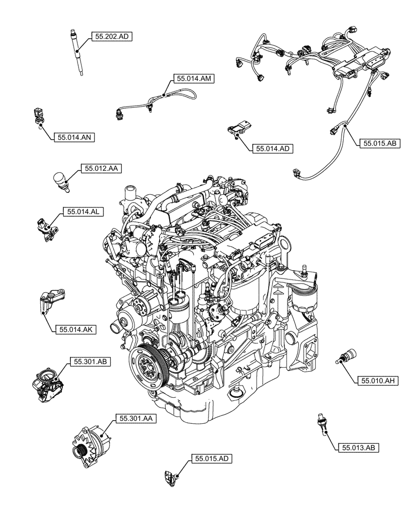 Схема запчастей Case F5HFL463B F002 - (55.000.00) - SECTION INDEX, ELECTRIC SYSTEM CONTROL (55) - ELECTRICAL SYSTEMS