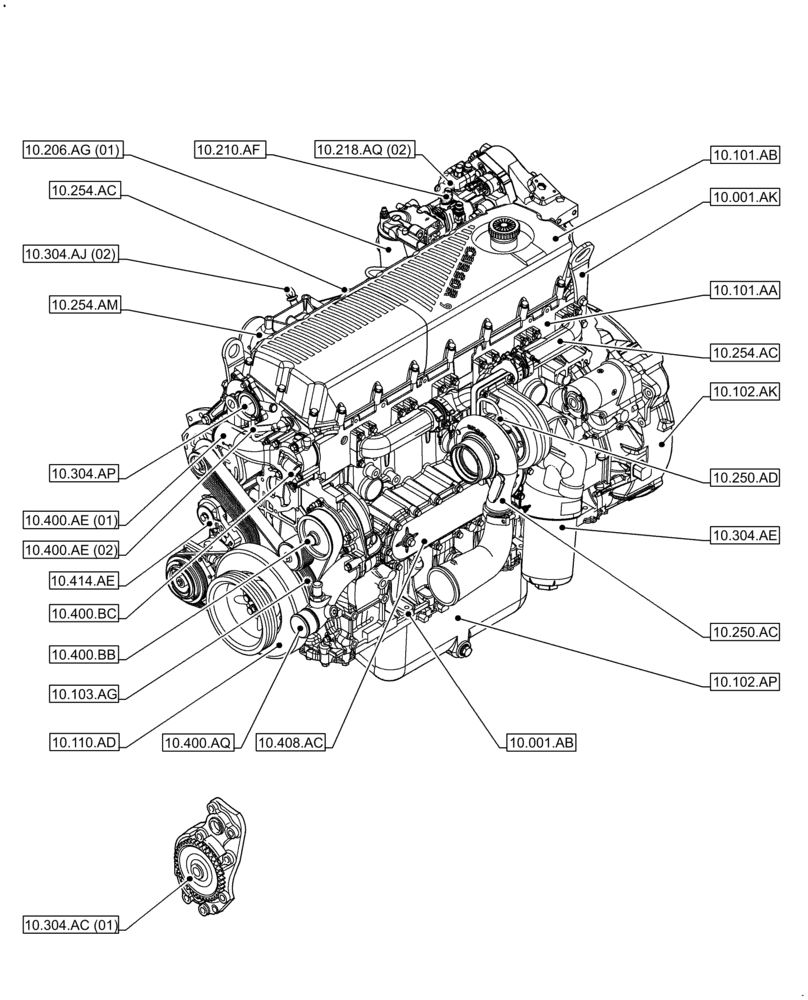 Схема запчастей Case F2CFE614F B005 - (10.000.00) - SECTION INDEX - ENGINE (10) - ENGINE