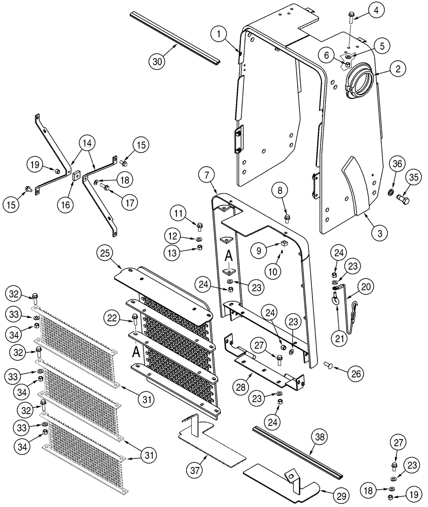 Схема запчастей Case 1150H - (09-15) - GUARD, RADIATOR - GRILLE AND SCREEN (09) - CHASSIS
