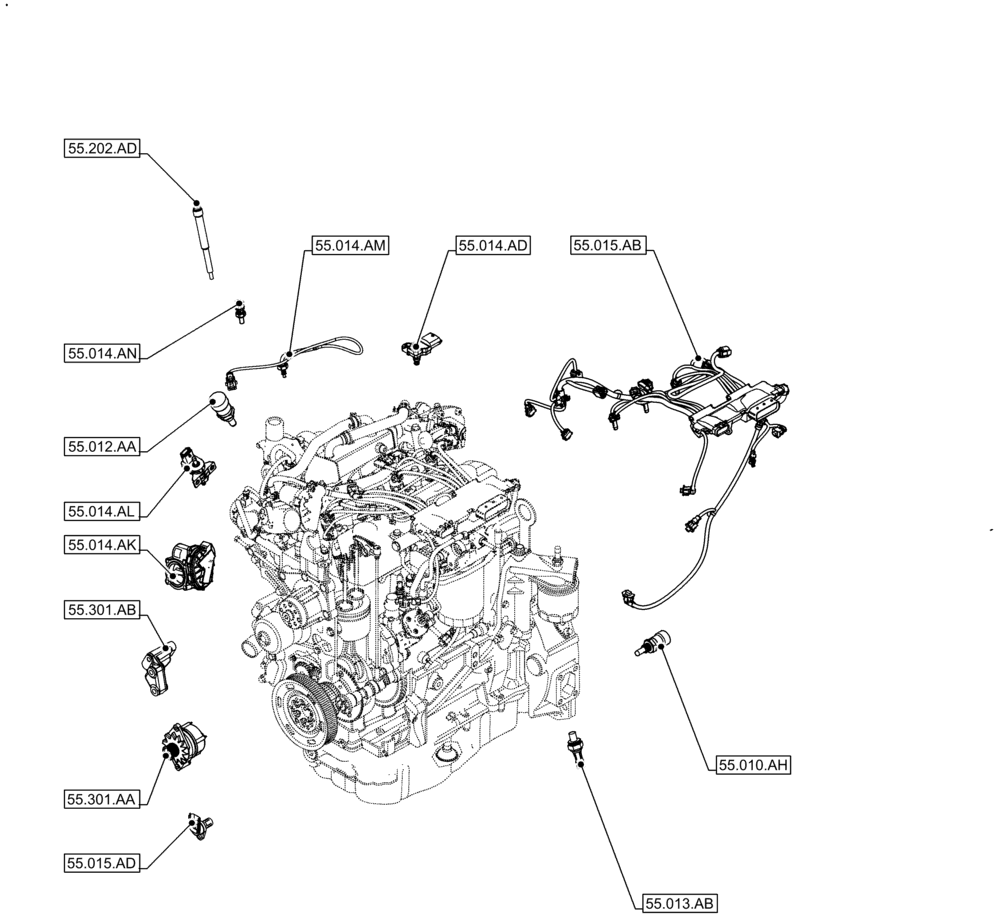 Схема запчастей Case F5HFL463C F002 - (55.000.00) - SECTION INDEX, ELECTRIC SYSTEM CONTROL (55) - ELECTRICAL SYSTEMS
