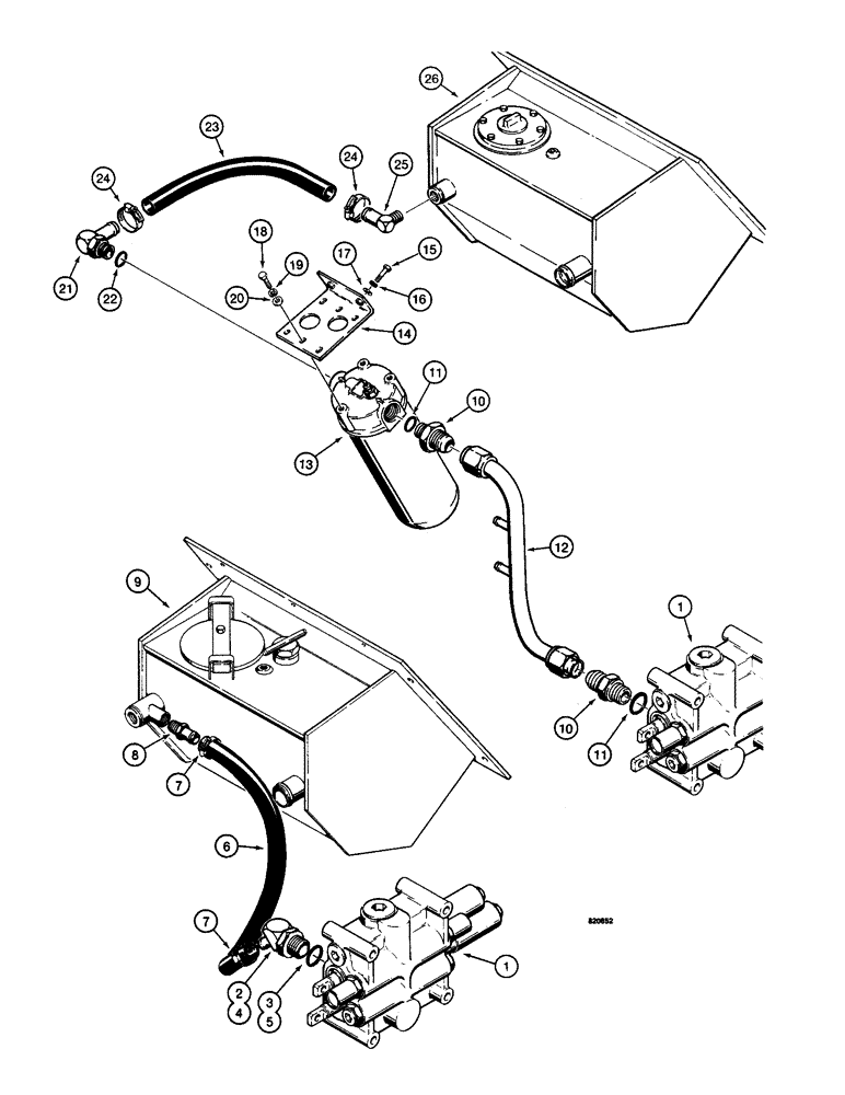 Схема запчастей Case W14 - (462) - LOADER HYDRAULIC CIRCUIT, VALVE TO HYDRAULIC RESERVOIR, USED ON TRAC. W/ FILTERS IN RESERVOIR (08) - HYDRAULICS