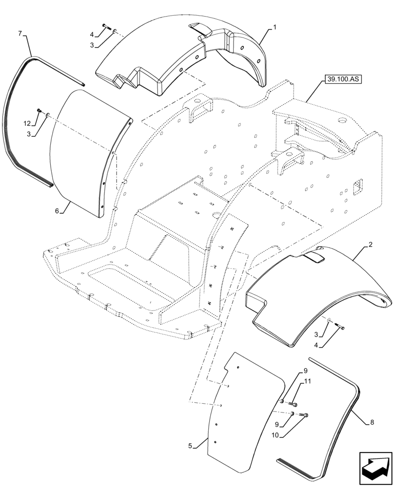 Схема запчастей Case 221F - (90.116.AC[02]) - REAR FENDER (90) - PLATFORM, CAB, BODYWORK AND DECALS
