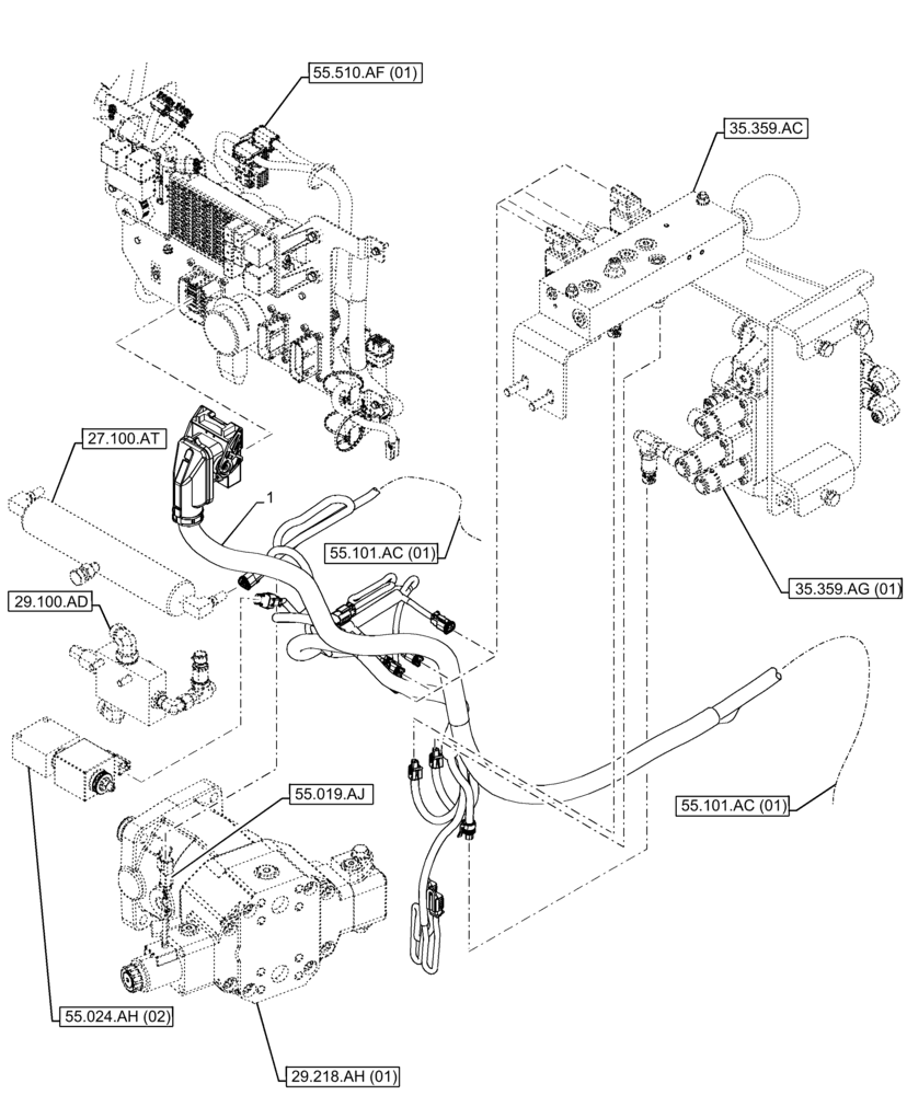 Схема запчастей Case 321F - (55.101.AC[02]) - FRAME, HARNESS (55) - ELECTRICAL SYSTEMS
