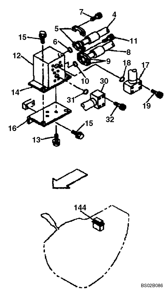 Схема запчастей Case CX130 - (08-076) - MANIFOLD - AUXILIARY, DOUBLE ACTING CIRCUIT/TRIGGER ACTIVATED (08) - HYDRAULICS