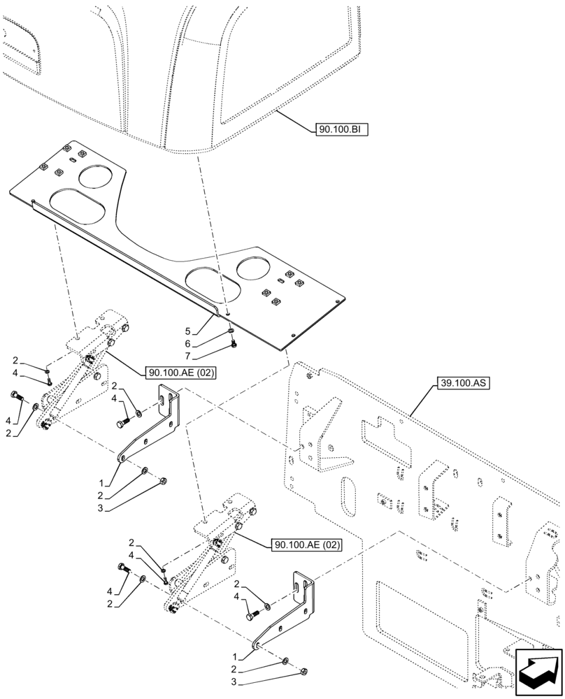 Схема запчастей Case 121F - (90.100.AE[01]) - HOOD PIVOTING SYSTEM (90) - PLATFORM, CAB, BODYWORK AND DECALS