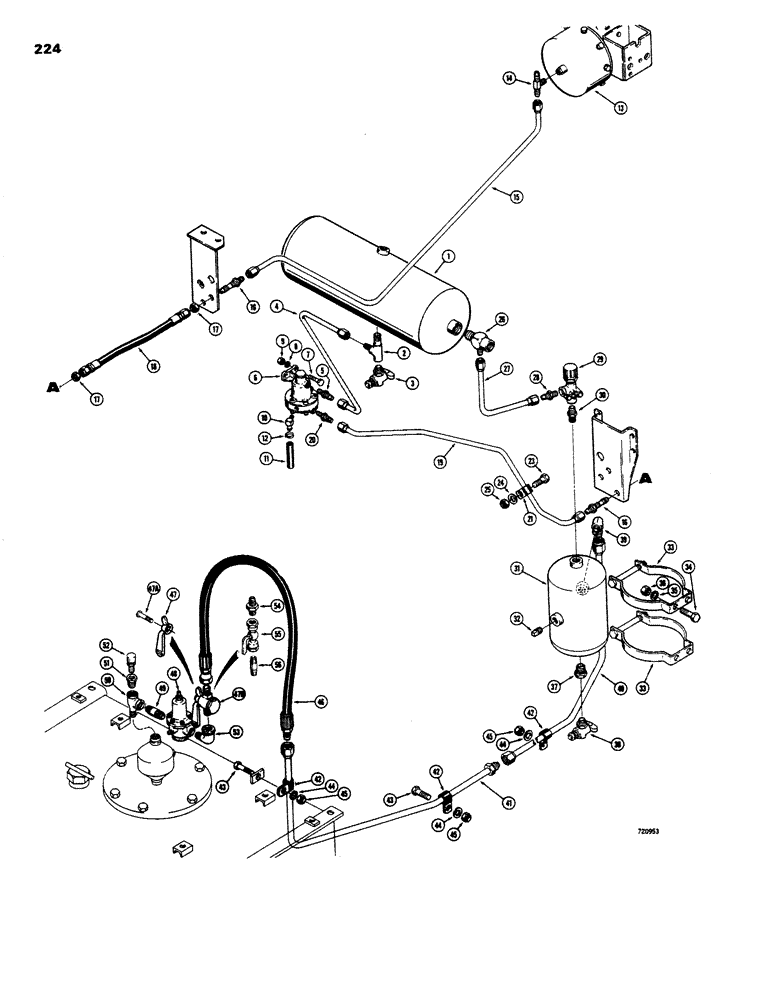 Схема запчастей Case W26B - (224) - BRAKE SYSTEM, MOISTURE EJECTION AND HYDRAULIC TANK, PRESSURE LINES BEFORE TRACTOR SN. 9109992 (07) - BRAKES