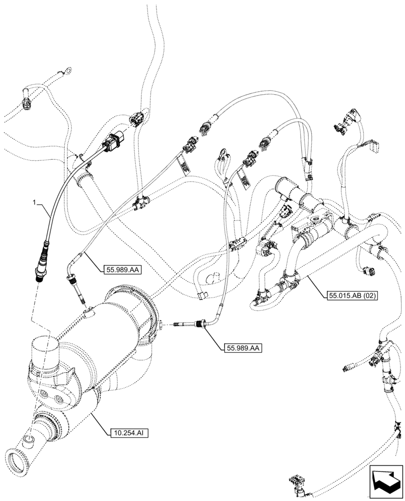 Схема запчастей Case 121F - (55.989.AD) - EXHAUST SYSTEM, SENSOR LAMBDA (55) - ELECTRICAL SYSTEMS