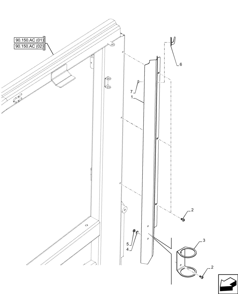 Схема запчастей Case 121F - (90.160.BI[01]) - VAR - 734631 - PILLAR, TRIM, PLATE (90) - PLATFORM, CAB, BODYWORK AND DECALS