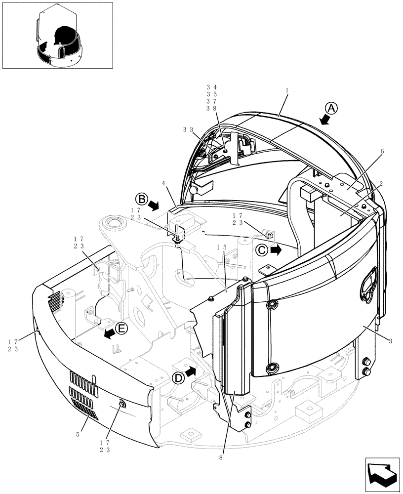 Схема запчастей Case CX27B - (242-01[1]) - HOODS (CAB) (90) - PLATFORM, CAB, BODYWORK AND DECALS