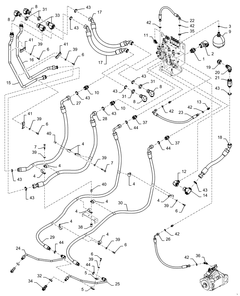 Схема запчастей Case 1650M XLT - (35.100.AR[01]) - HYDRAULIC LIFT LINES BD (35) - HYDRAULIC SYSTEMS