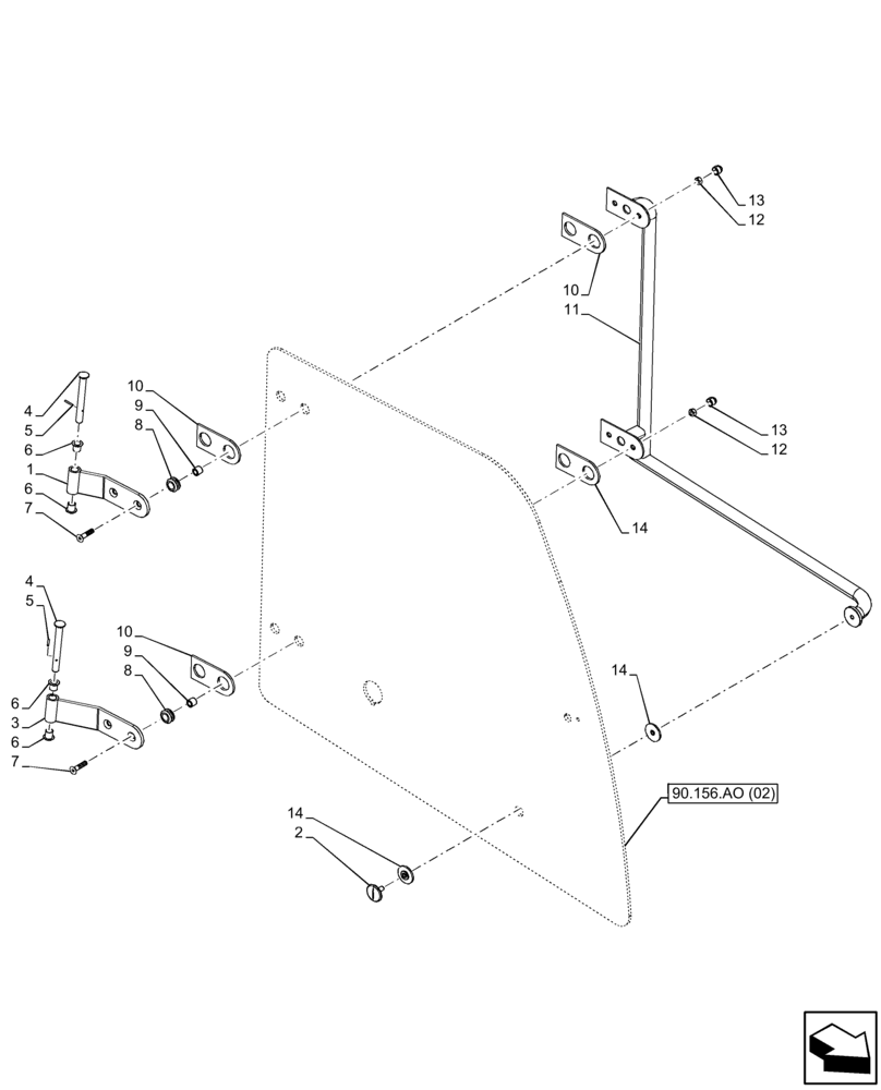 Схема запчастей Case 121F - (90.156.AP[02]) - VAR - 734632 - CAB, WINDOW, HINGE (90) - PLATFORM, CAB, BODYWORK AND DECALS