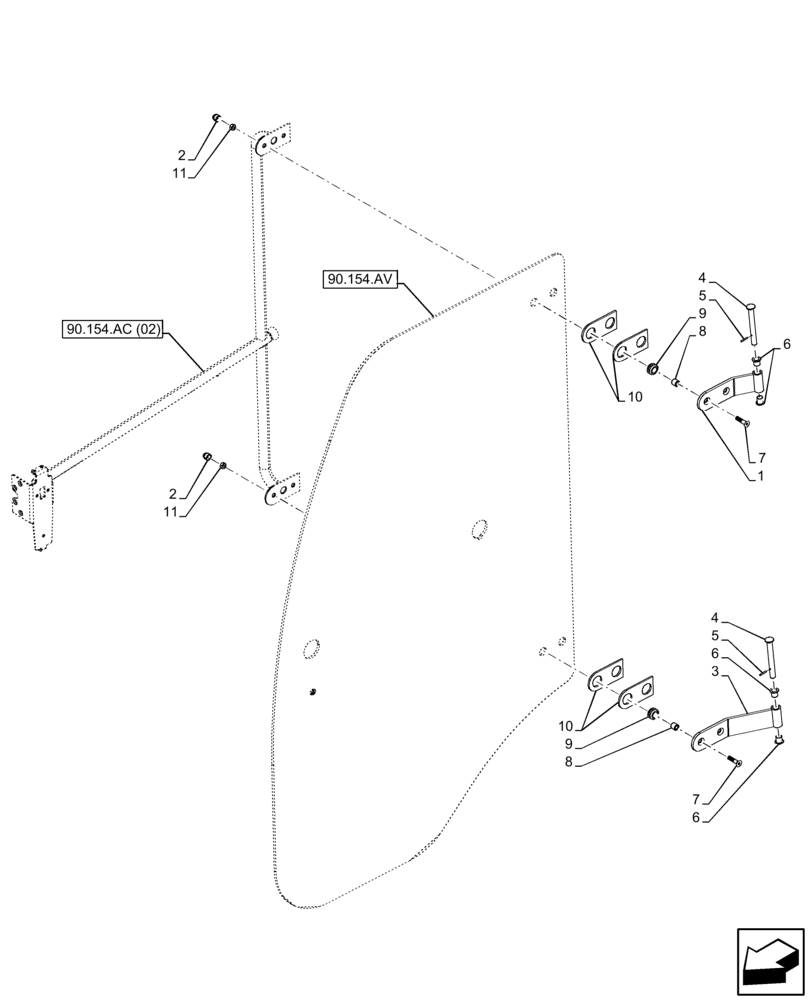 Схема запчастей Case 121F - (90.154.AE) - VAR - 734631, 734632 - CAB DOOR, HINGE (90) - PLATFORM, CAB, BODYWORK AND DECALS