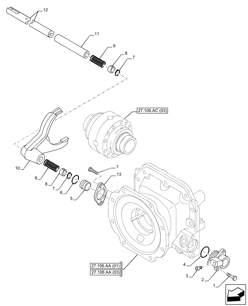 Схема запчастей Case 221F - (27.106.AK) - VAR - 734512, 734515 - REAR AXLE, DIFFERENTIAL LOCK (27) - REAR AXLE SYSTEM