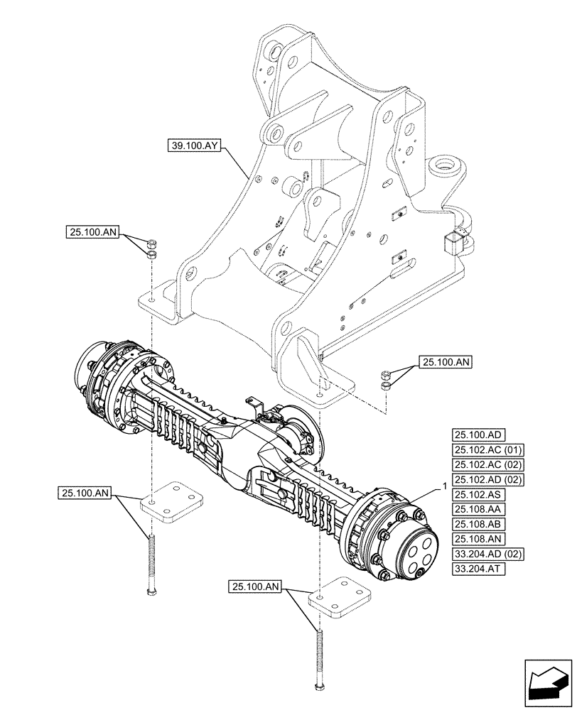 Схема запчастей Case 321F - (25.100.AA[03]) - VAR - 734512, 734515 - FRONT AXLE (25) - FRONT AXLE SYSTEM
