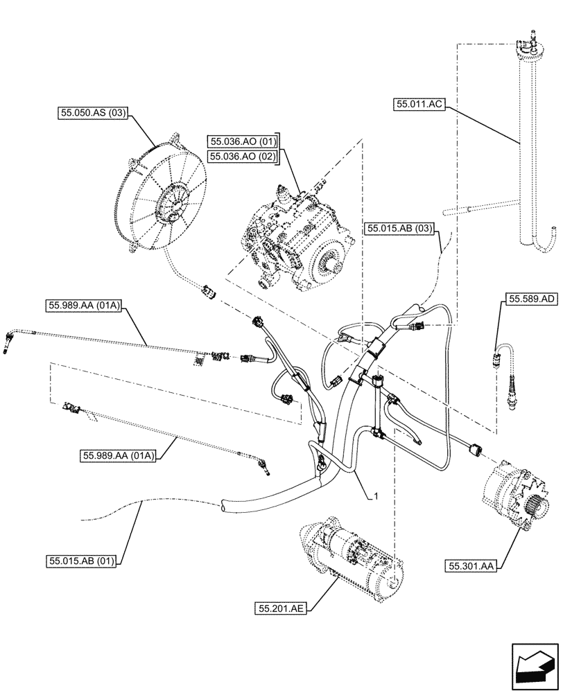 Схема запчастей Case 221F - (55.015.AB[02A]) - HARNESS, ENGINE - END DATE 28 FEBRUARY 2017 (55) - ELECTRICAL SYSTEMS