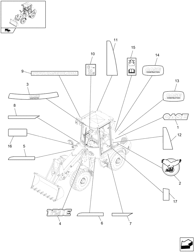 Схема запчастей Case 121E - (609/05[02]) - DECALS - EU HIGH SPEED - OPTIONAL CODE 482620157 (08) - SHEET METAL/DECALS