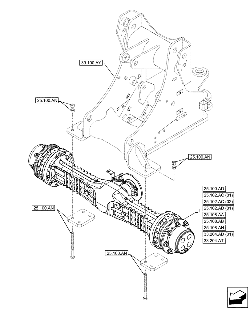 Схема запчастей Case 221F - (25.100.AA[02]) - VAR - 734510, 734513 - FRONT AXLE (25) - FRONT AXLE SYSTEM