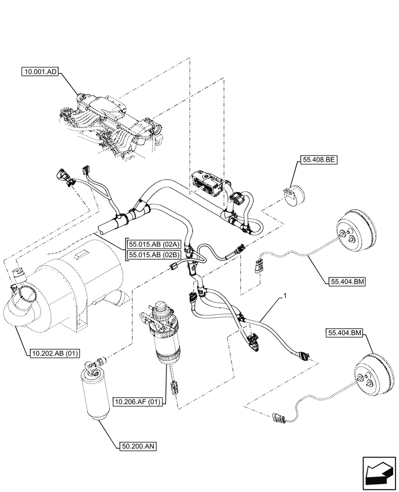 Схема запчастей Case 321F - (55.015.AB[03]) - HARNESS, ENGINE (55) - ELECTRICAL SYSTEMS