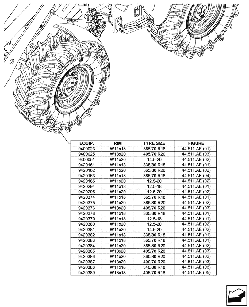 Схема запчастей Case 321F - (44.000.00[01]) - SECTION INDEX - FRONT WHEEL (44) - WHEELS