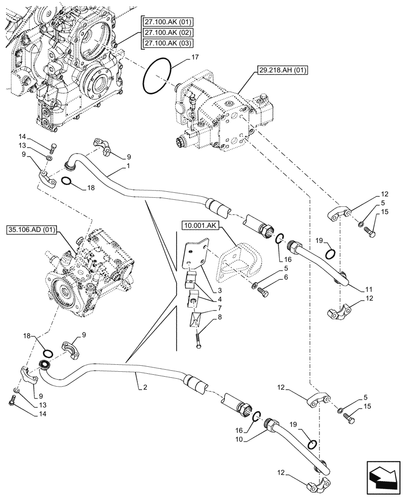 Схема запчастей Case 321F - (29.218.AS) - HYDROSTATIC MOTOR, PUMP, HOSE, SEAL (29) - HYDROSTATIC DRIVE