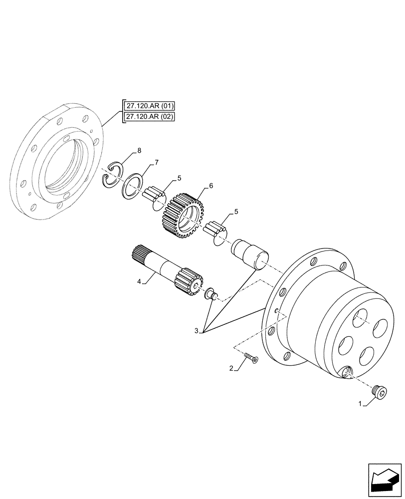 Схема запчастей Case 221F - (27.120.AF) - VAR - 734510, 734511, 734512, 734513, 734514, 734515 - REAR AXLE, PLANETARY REDUCER (27) - REAR AXLE SYSTEM