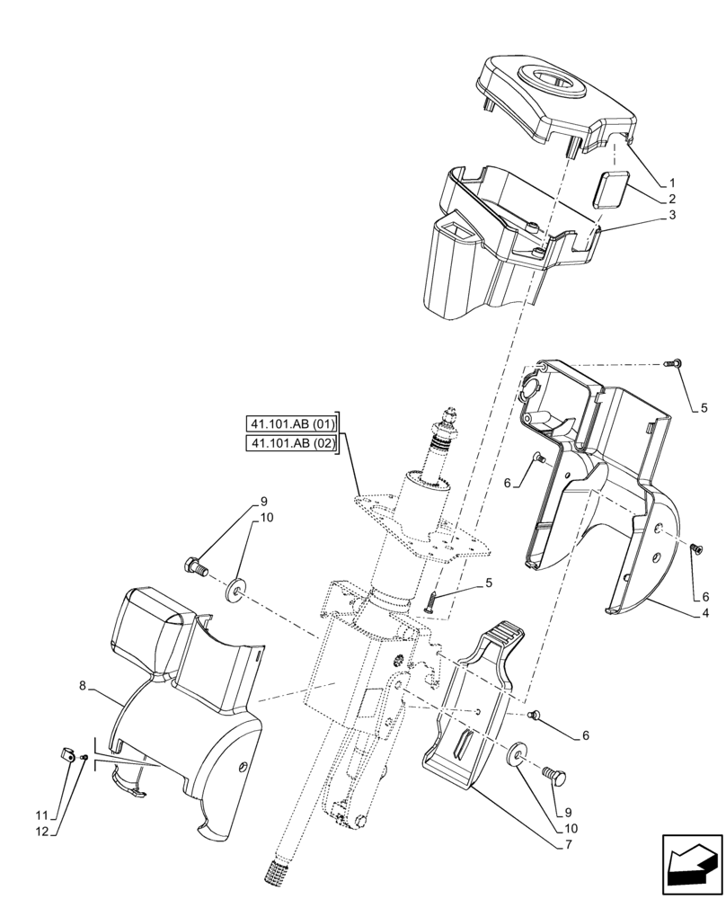 Схема запчастей Case 121F - (90.160.CD) - VAR - 734631, 734632 - CAB, STEERING CONSOLE (90) - PLATFORM, CAB, BODYWORK AND DECALS