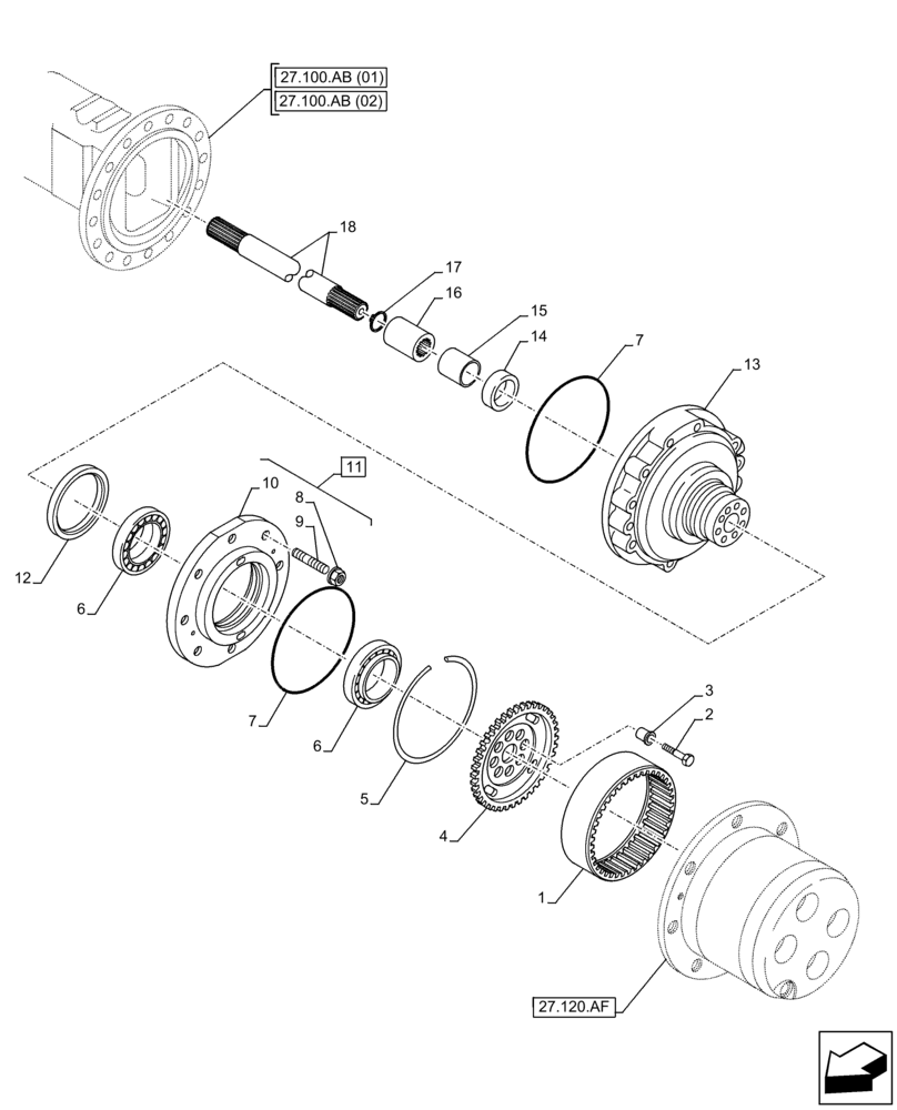 Схема запчастей Case 321F - (27.120.AR[01]) - VAR - 734510, 734511 - REAR AXLE, HALF SHAFT (27) - REAR AXLE SYSTEM