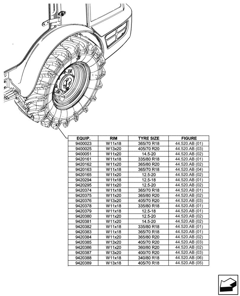 Схема запчастей Case 321F - (44.000.00[02]) - SECTION INDEX - REAR WHEEL (44) - WHEELS