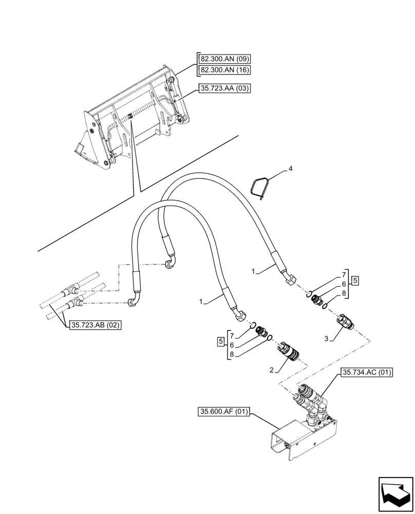Схема запчастей Case 121F - (35.723.AB[03]) - VAR - 734608 - BUCKET, CYLINDER, LINE (35) - HYDRAULIC SYSTEMS