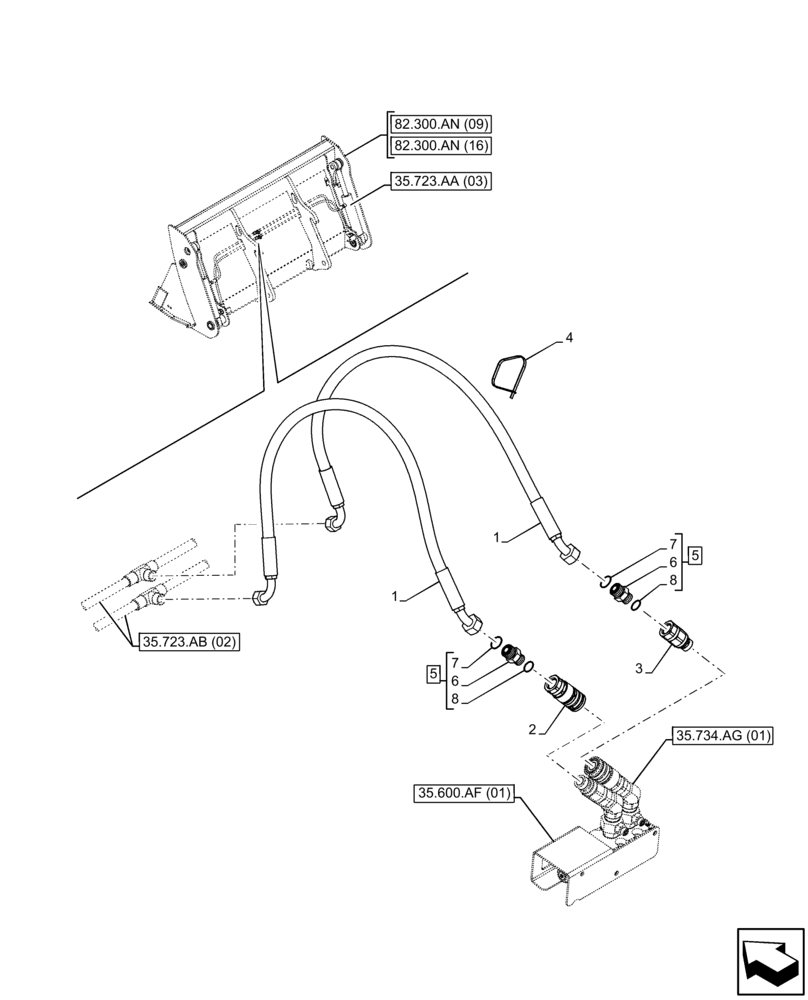 Схема запчастей Case 121F - (35.723.AB[03]) - VAR - 734608 - BUCKET, CYLINDER, LINE (35) - HYDRAULIC SYSTEMS