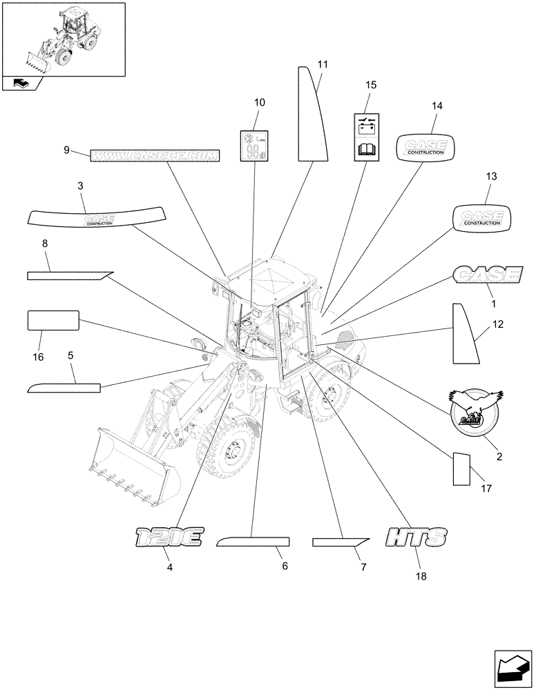 Схема запчастей Case 121E - (609/04[02]) - DECALS - EU HIGH SPEED - OPTIONAL CODE 482620227 (08) - SHEET METAL/DECALS