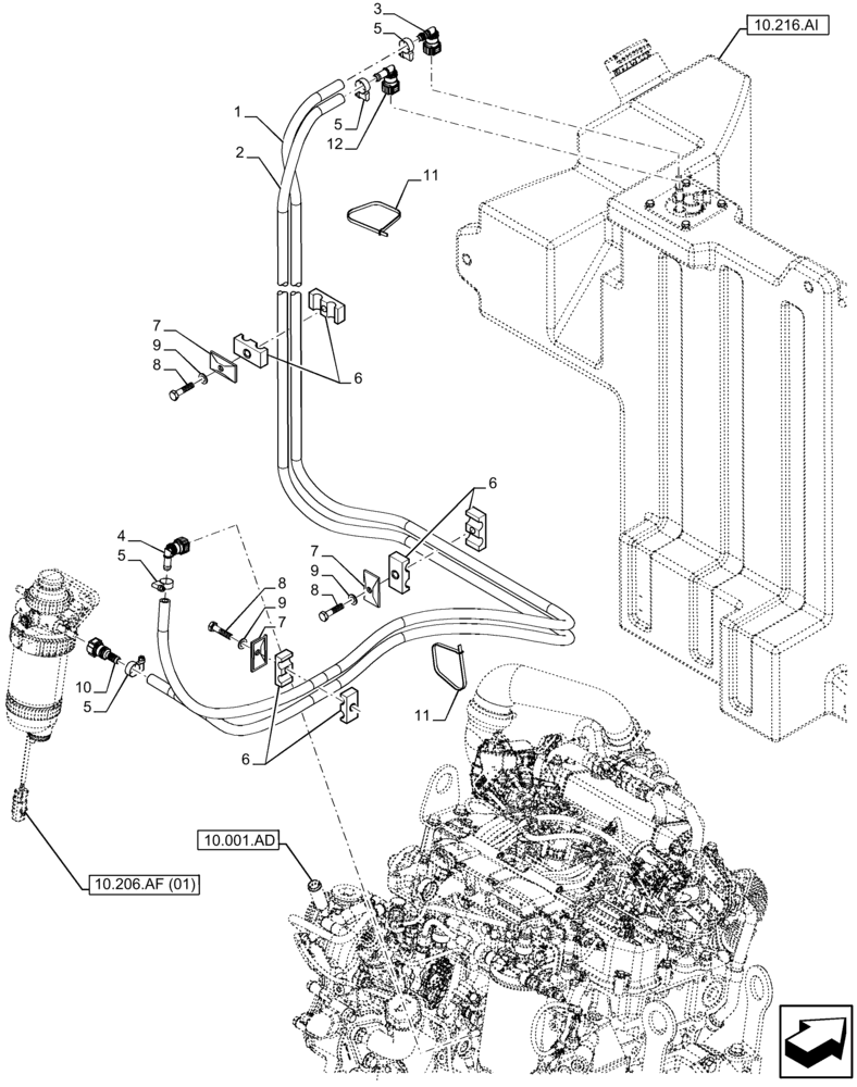 Схема запчастей Case 321F - (10.216.BA[01A]) - FUEL TANK, LINES - END DATE 28 FEBRUARY 2017 (10) - ENGINE