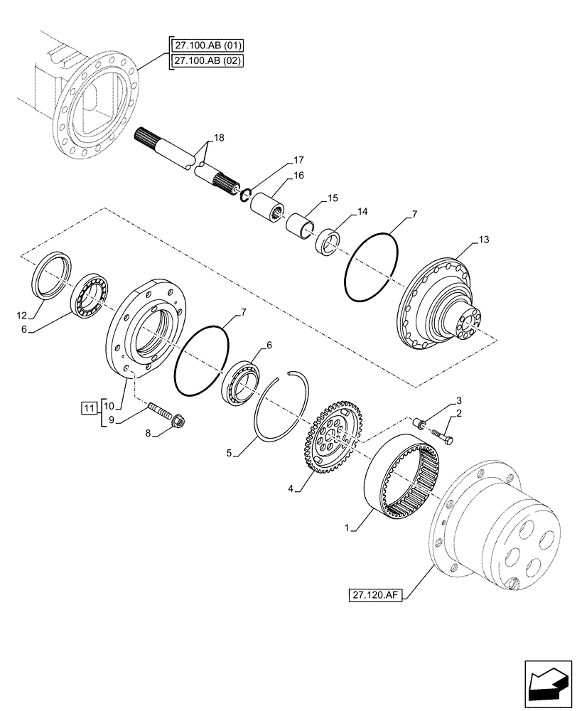 Схема запчастей Case 321F - (27.120.AR[02]) - VAR - 734512, 734513, 734514, 734515 - REAR AXLE, HALF SHAFT (27) - REAR AXLE SYSTEM