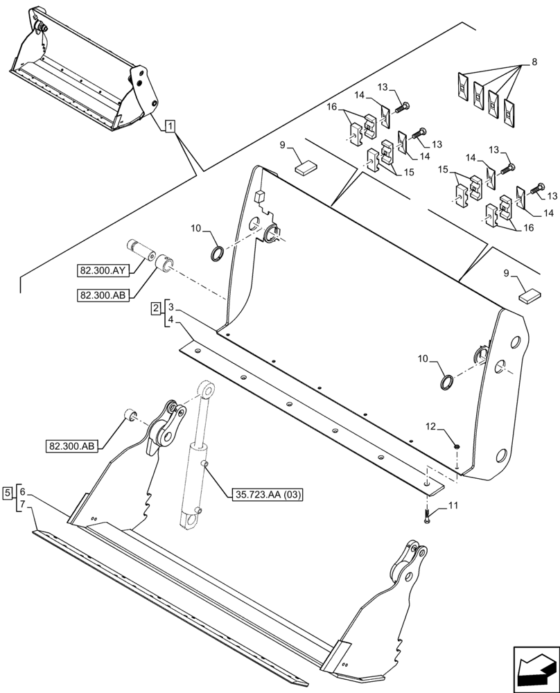 Схема запчастей Case 321F - (82.300.AN[02]) - VAR - 734579 - BUCKET (82) - FRONT LOADER & BUCKET