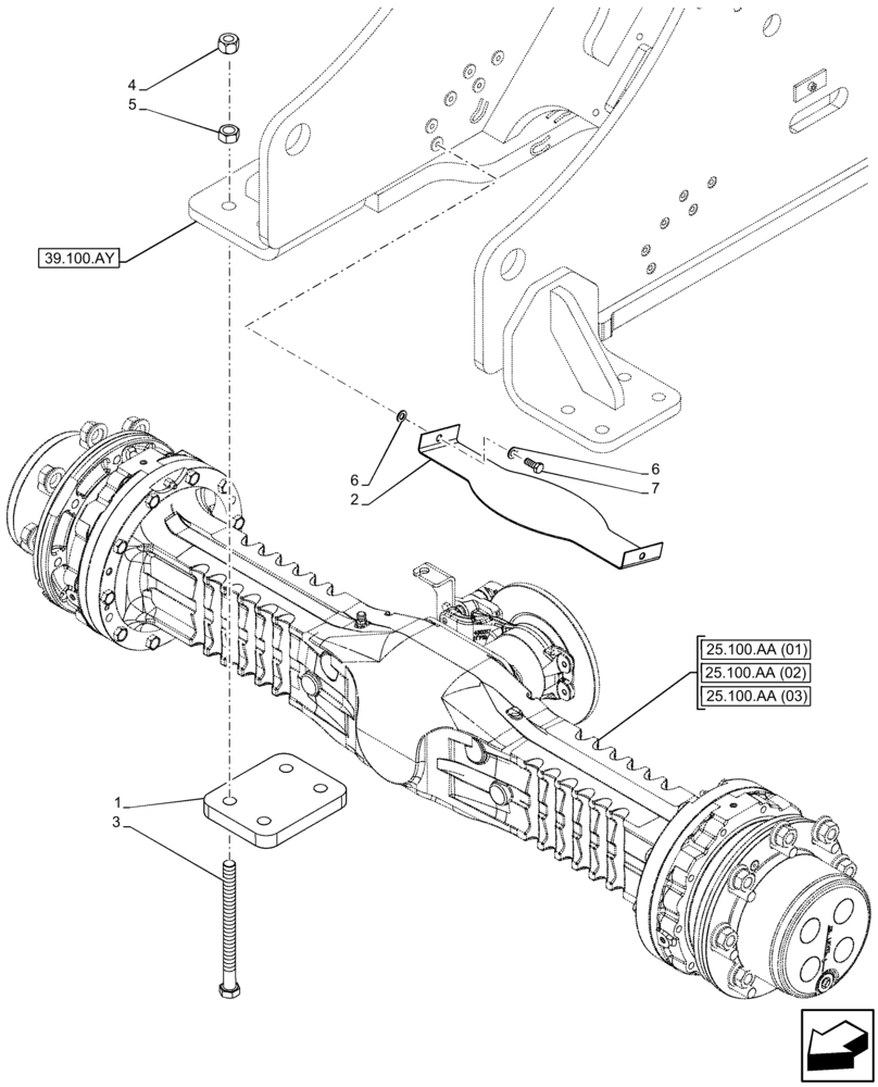 Схема запчастей Case 21F - (25.100.AN) - FRONT AXLE, SUPPORT, BRACKET (25) - FRONT AXLE SYSTEM