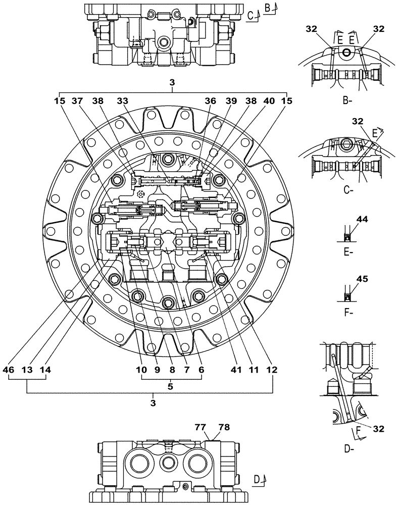 Схема запчастей Case CX210C NLC - (35.353.01[02]) - TRAVEL MOTOR & REDUCTION GEAR, COMPONENTS (35) - HYDRAULIC SYSTEMS