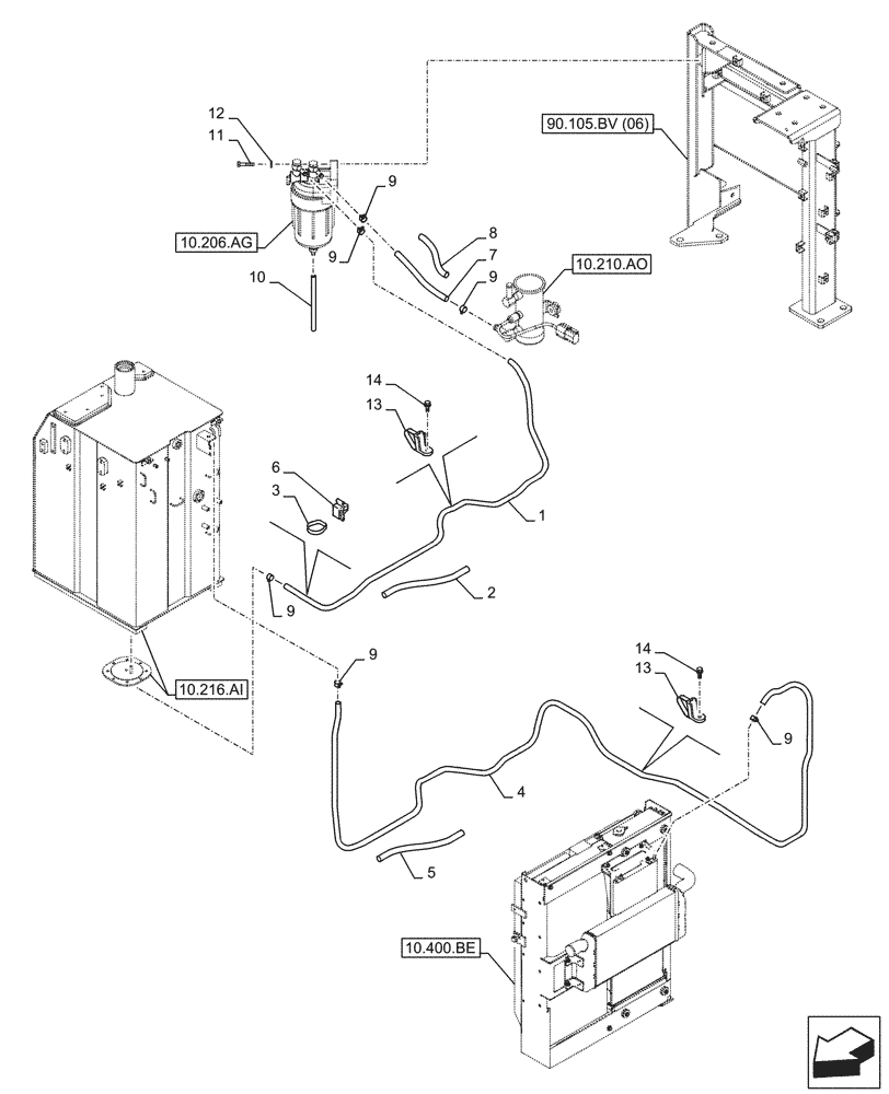 Схема запчастей Case CX250D LC - (10.216.BA[01]) - FUEL TANK, LINES (10) - ENGINE