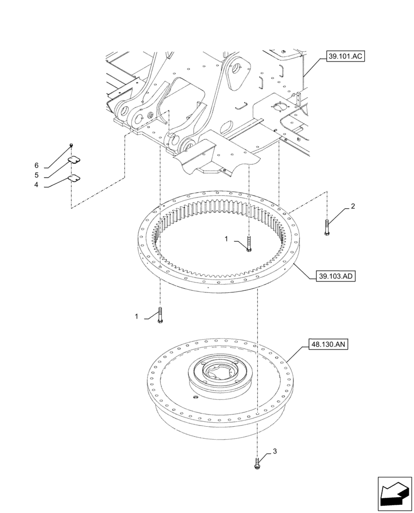 Схема запчастей Case CX250D LC LR - (39.103.AF) - SLEWING RING, MOUNTING, BOLT (39) - FRAMES AND BALLASTING
