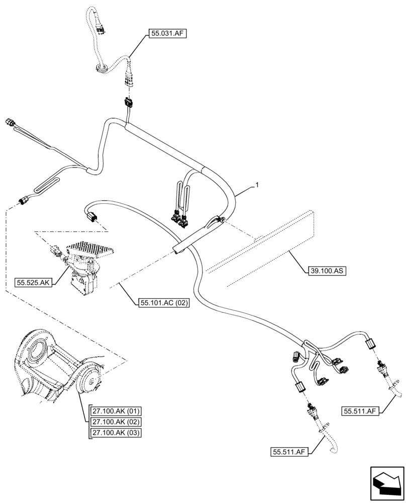 Схема запчастей Case 121F - (55.101.AC[01]) - FRAME, HARNESS (55) - ELECTRICAL SYSTEMS